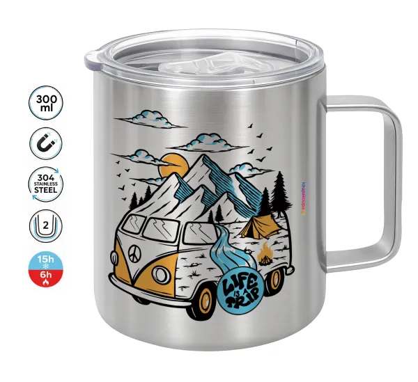 Life is a trip — Double-walled stainless steel mug 300ml with temperature-retaining lid