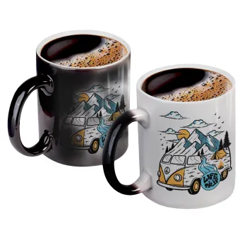 Life is a trip, Color changing magic Mug, ceramic, 330ml when adding hot liquid inside, the black colour desappears (1 pcs)