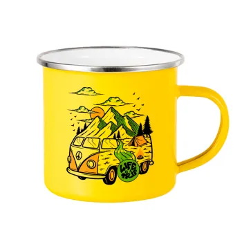 Life is a trip, Κούπα Μεταλλική εμαγιέ Κίτρινη 360ml