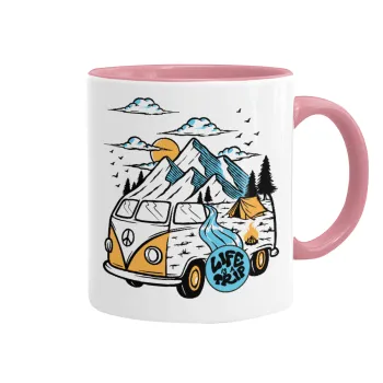 Life is a trip, Κούπα χρωματιστή ροζ, κεραμική, 330ml