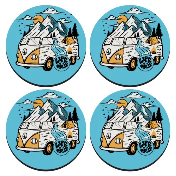 Life is a trip, SET of 4 round wooden coasters (9cm)