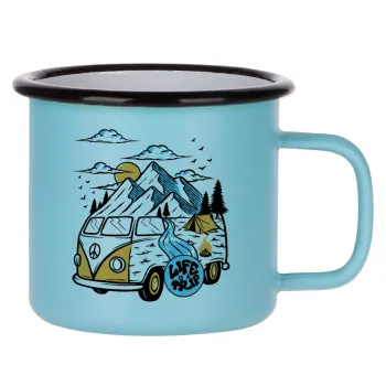 Life is a trip, Κούπα Μεταλλική εμαγιέ ΜΑΤ σιέλ 360ml