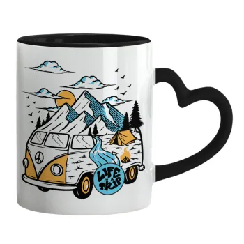 Life is a trip, Mug heart black handle, ceramic, 330ml