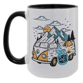 Life is a trip, Κούπα Mega 15oz, κεραμική Μαύρη, 450ml