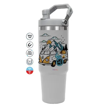 Life is a trip, ΓΚΡΙ χρώματος Θερμός Ανοξείδωτο 890ml (30oz) με χερούλι