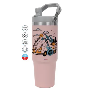Life is a trip, ΡΟΖ χρώματος Θερμός Ανοξείδωτο 890ml (30oz) με χερούλι