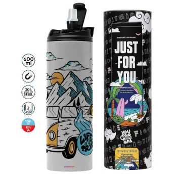 Life is a trip, Tumbler ποτήρι θερμό ΓΚΡΙ από ανοξείδωτο ατσάλι 600ml