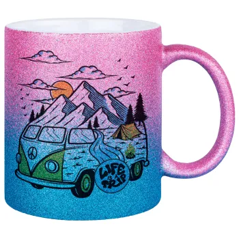 Life is a trip, Κούπα Χρυσή/Μπλε Glitter, κεραμική, 330ml