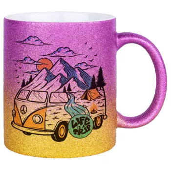 Life is a trip, Κούπα Χρυσή/Ροζ Glitter, κεραμική, 330ml