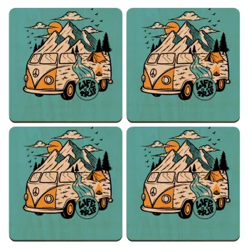 Life is a trip, ΣΕΤ x4 Σουβέρ ξύλινα τετράγωνα plywood (9cm)