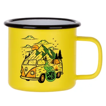 Life is a trip, Κούπα Μεταλλική εμαγιέ ΜΑΤ Κίτρινη 360ml