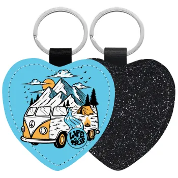 Life is a trip, Μπρελόκ PU δερμάτινο glitter καρδιά ΜΑΥΡΟ