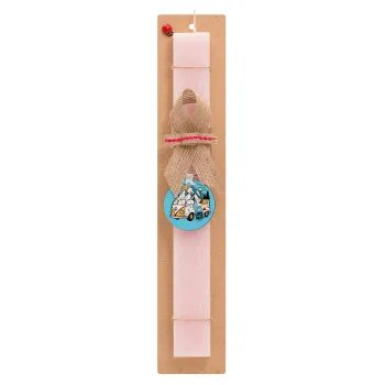 Life is a trip, Easter Set, wooden keychain & scented flat Easter candle (30cm) (PINK)