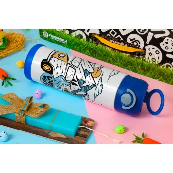 Life is a trip, Πασχαλινή Λαμπάδα με Παιδικό παγούρι θερμό, ανοξείδωτο, με καλαμάκι ασφαλείας, ΜΠΛΕ (500ml)