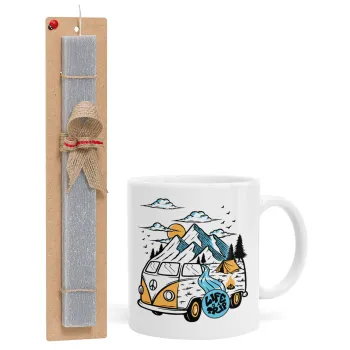 Life is a trip, Easter Set, Ceramic Cup (330ml) & Easter aromatic flat candle (30cm) (GRAY)