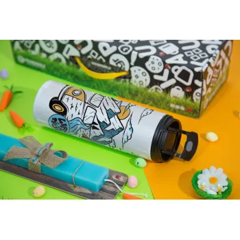 Life is a trip, Πασχαλινή Λαμπάδα με Travel Tumbler θερμό με διπλό καπάκι (600ml, BPA free) & κερί αρωματικό πλακέ (30cm) (ΤΙΡΚΟΥΑΖ)