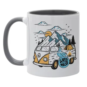 Life is a trip, Κούπα χρωματιστή γκρι, κεραμική, 330ml