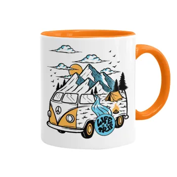 Life is a trip, Κούπα χρωματιστή πορτοκαλί, κεραμική, 330ml