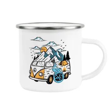 Life is a trip, Metallic enamel cup white 360ml