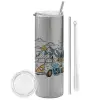 Tumbler stainless steel Silver 600ml, with metal straw & cleaning brush