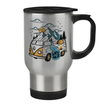 Life is a trip, Κούπα ταξιδιού ανοξείδωτη με καπάκι, διπλού τοιχώματος (θερμό) 450ml