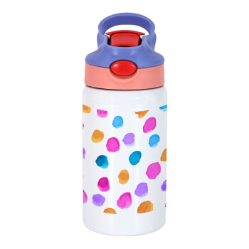 Watercolor dots, Children's hot water bottle, stainless steel, with safety straw, pink/purple (350ml)
