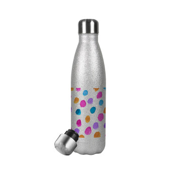 Watercolor dots, Μεταλλικό παγούρι θερμός Glitter Aσημένιο (Stainless steel), διπλού τοιχώματος, 500ml
