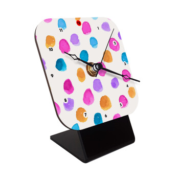 Watercolor dots, Quartz Wooden table clock with hands (10cm)