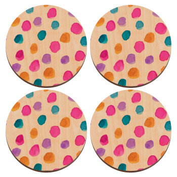 Watercolor dots, ΣΕΤ x4 Σουβέρ ξύλινα στρογγυλά plywood (9cm)