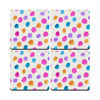 Watercolor dots, ΣΕΤ 4 Σουβέρ ξύλινα τετράγωνα (9cm)
