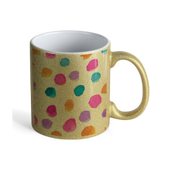 Watercolor dots, Κούπα Χρυσή Glitter που γυαλίζει, κεραμική, 330ml