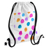 Watercolor dots, Τσάντα πλάτης πουγκί GYMBAG λευκή, με τσέπη (40x48cm) & χονδρά κορδόνια