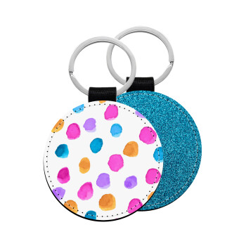Watercolor dots, Μπρελόκ Δερματίνη, στρογγυλό ΜΠΛΕ (5cm)