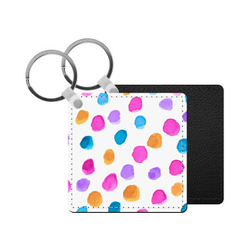 Watercolor dots, Μπρελόκ Δερματίνη, τετράγωνο ΜΑΥΡΟ (5x5cm)