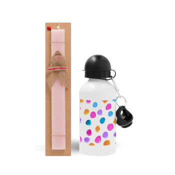 Watercolor dots, Easter Set, metallic aluminum bottle (500ml) & aromatic flat Easter candle (30cm) (PINK)