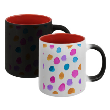 Watercolor dots, Κούπα Μαγική εσωτερικό κόκκινο, κεραμική, 330ml που αλλάζει χρώμα με το ζεστό ρόφημα