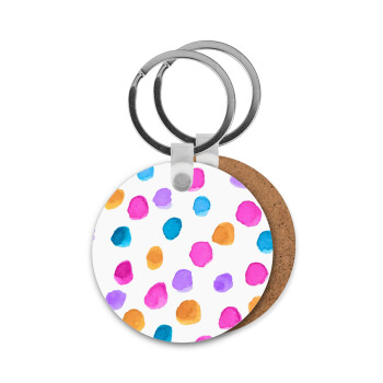 Watercolor dots, Μπρελόκ Ξύλινο στρογγυλό MDF Φ5cm