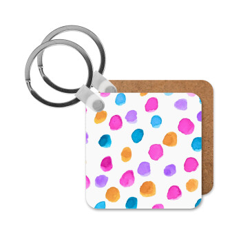 Watercolor dots, Μπρελόκ Ξύλινο τετράγωνο MDF