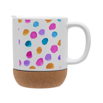 Watercolor dots, Ceramic coffee mug Cork (MAT), 330ml