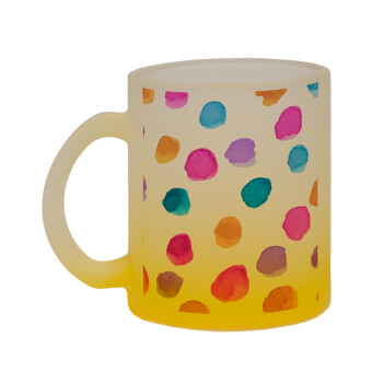 Watercolor dots, Κούπα γυάλινη δίχρωμη με βάση το κίτρινο ματ, 330ml