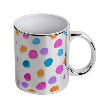 Watercolor dots, Mug ceramic, silver mirror, 330ml