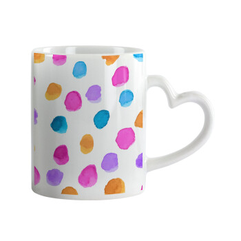 Watercolor dots, Mug heart handle, ceramic, 330ml
