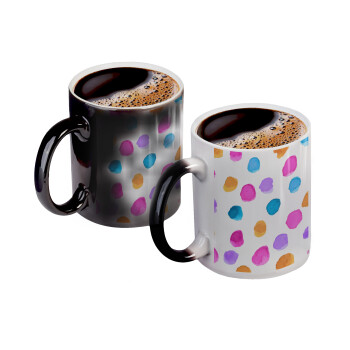 Watercolor dots, Color changing magic Mug, ceramic, 330ml when adding hot liquid inside, the black colour desappears (1 pcs)