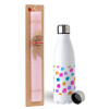 Easter Set, metallic stainless steel water bottle (750ml) & scented flat Easter candle (30cm) (PINK)