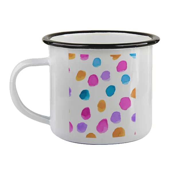 Watercolor dots — Enamel mug with black rim, 360ml