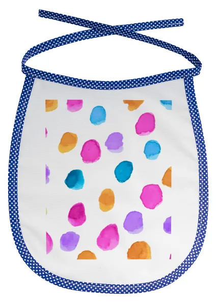 Watercolor dots — Stain-resistant baby bib with tie, blue