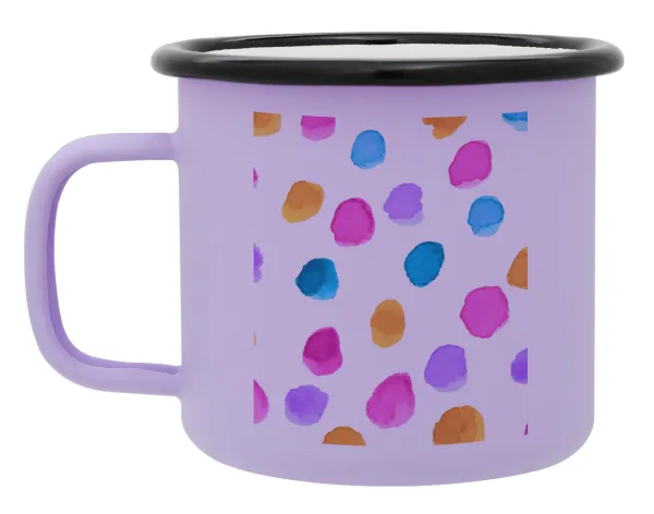 Watercolor dots — Metal enamel mug, matte light pastel purple, 360ml