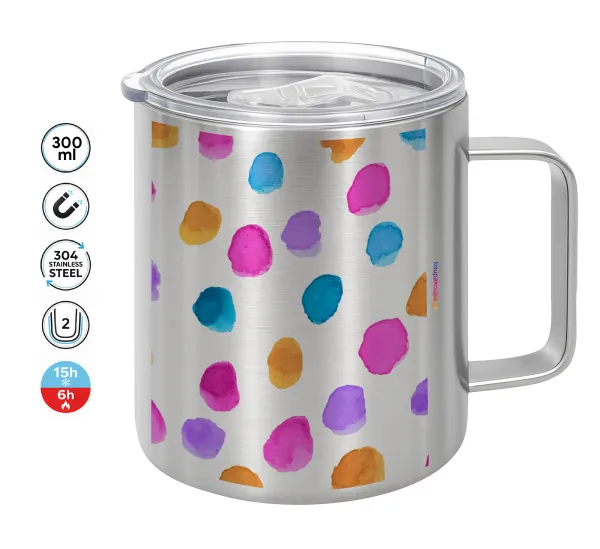 Watercolor dots — Double-walled stainless steel mug 300ml with temperature-retaining lid