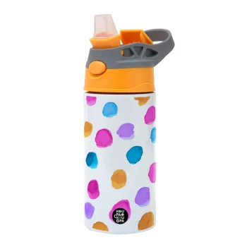 Watercolor dots, Παιδικό παγούρι θερμό, ανοξείδωτο, με καλαμάκι ασφαλείας, Πορτοκαλί/Γκρι (360ml) BPA-FREE