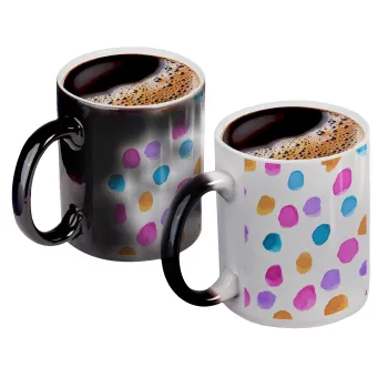 Watercolor dots, Color changing magic Mug, ceramic, 330ml when adding hot liquid inside, the black colour desappears (1 pcs)